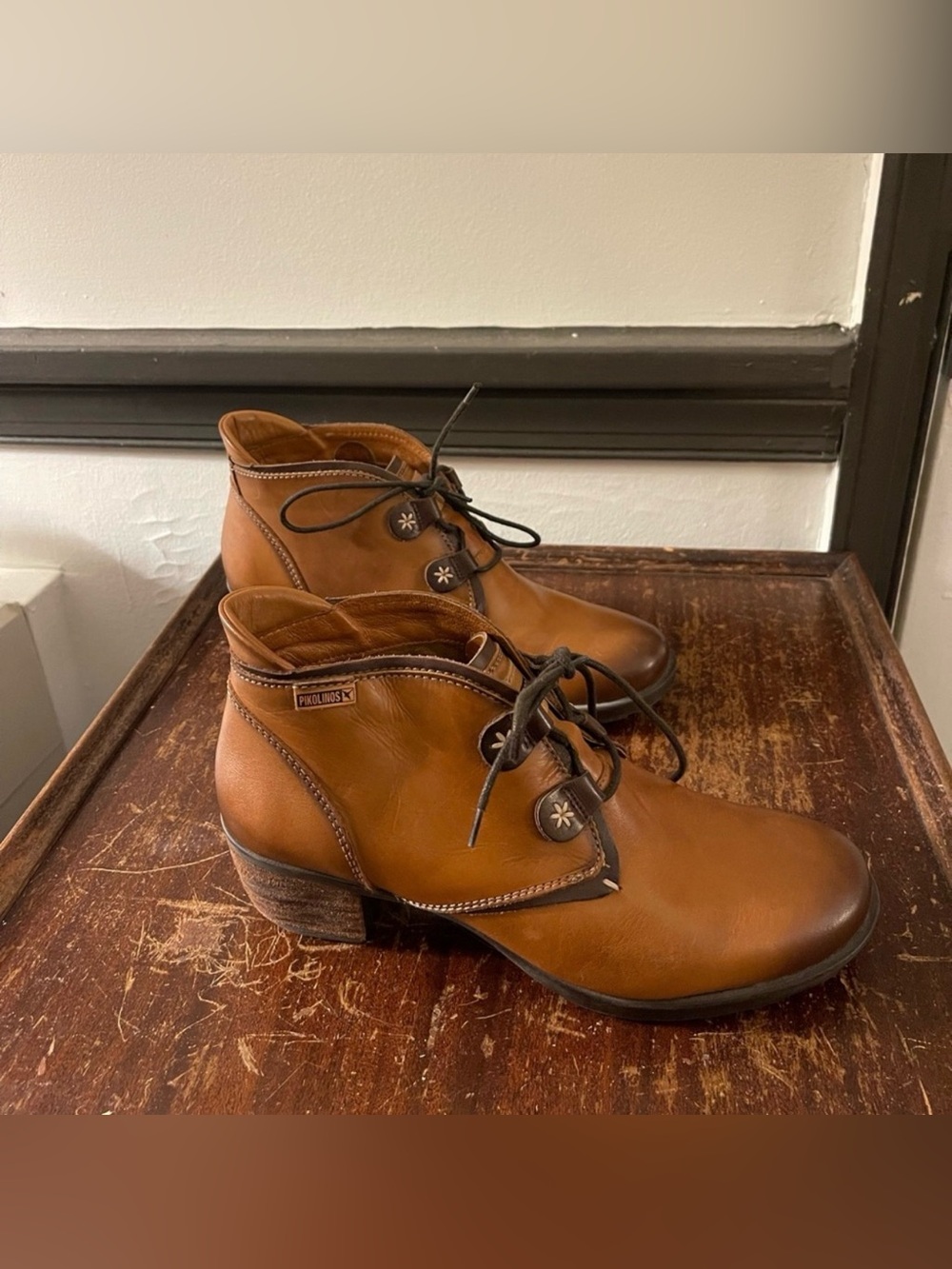 Like New Pikolinos Cognac Leather Lace-Up Ankle Boots - Size 39